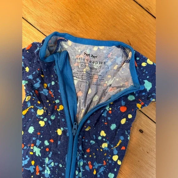 Little sleepies sleeper 0-3 months blue paint splatter - Picture 2 of 2